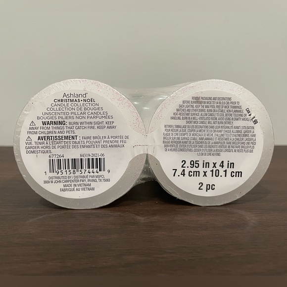 {Ashland}Christmas Noel Candle Collection white glitter unscented pillar candles - Picture 3 of 3